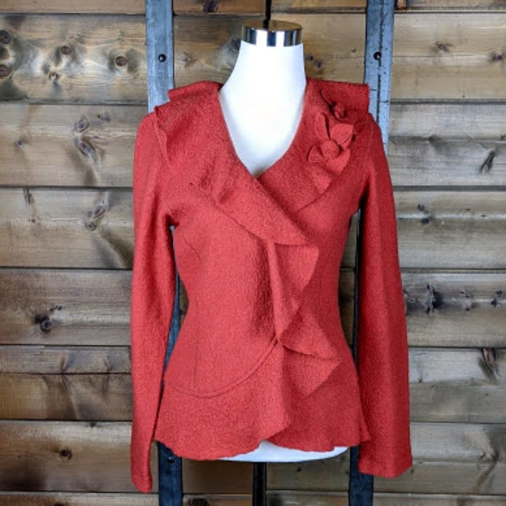 Harve Bernard Wool Ruffle Jacket Cardigan - S